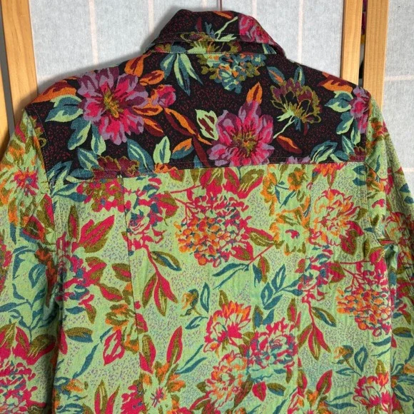 Christopher & Banks Floral Tapestry Jacket Green Pink Button Front Womens Large - Picture 6 of 7